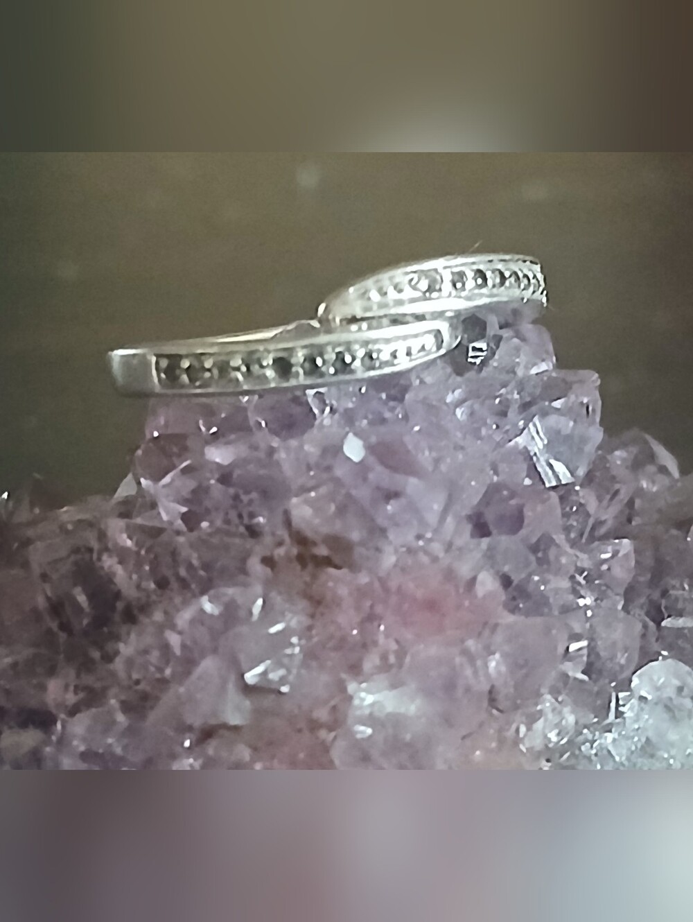 vintage w/ flaw STS sterling silver & diamond  bypass band ring